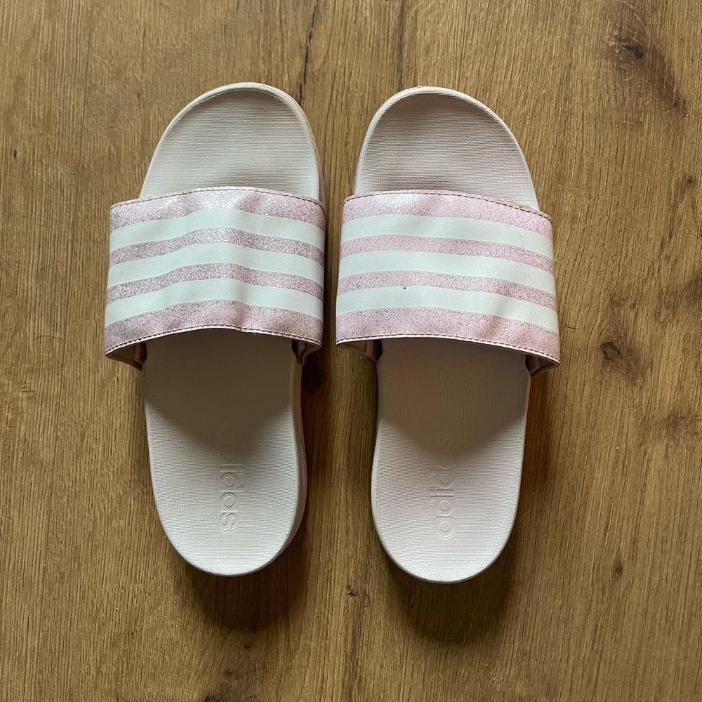 Adidas Kids Youth Pink Sparkle Slides Striped Size 3